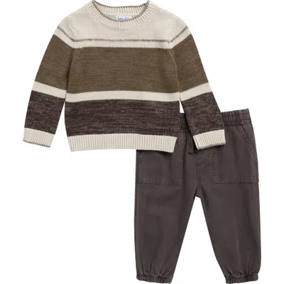 Splendid Babies'  Stone Stripe Crewneck Sweater & Pants Set In Brown