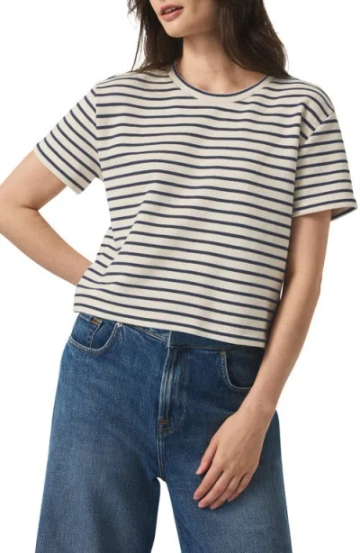 Splendid Stripe Boxy Crop T-shirt In Navy/white