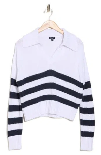 Splendid Stripe Cotton Polo Sweater In Navy Stripe
