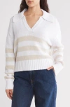 Splendid Stripe Cotton Polo Sweater In Oat Stripe