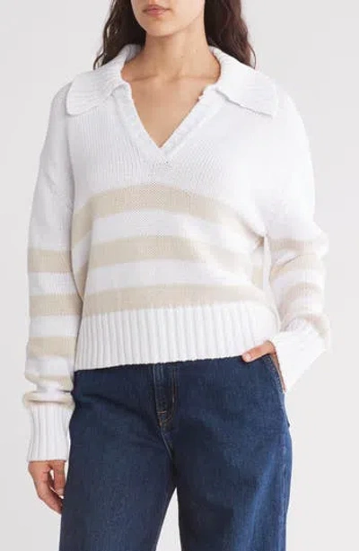 Splendid Stripe Cotton Polo Sweater In Oat Stripe