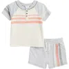 Splendid Stripe Henley T-shirt & Shorts Set In Gray