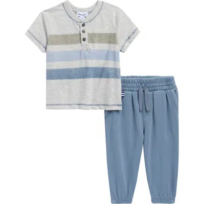 Splendid Babies'  Stripe Henley T-shirt & Pants Set In Blue
