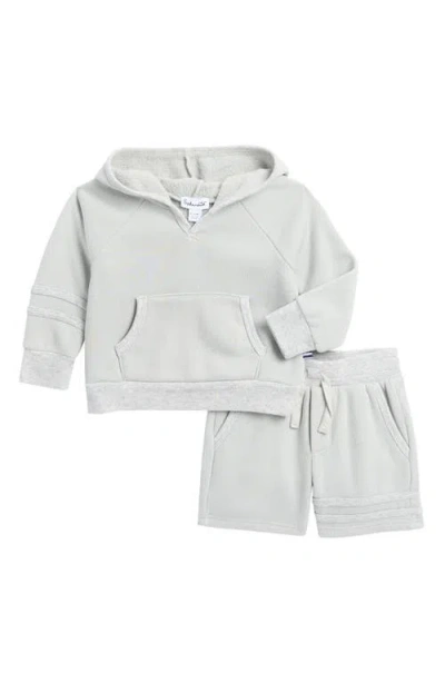 Splendid Babies'  Stripe Hoodie & Sweat Shorts Set In Mineral Grey