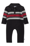 Splendid Stripe Polo Romper In Black