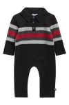 Splendid Stripe Polo Romper In Black