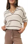 Splendid Stripe Polo Sweater In Pearl/hazelnut In Neutral