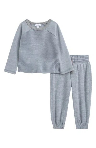 Splendid Babies'  Stripe Raglan Sleeve T-shirt & Joggers Set In Dusk Blue