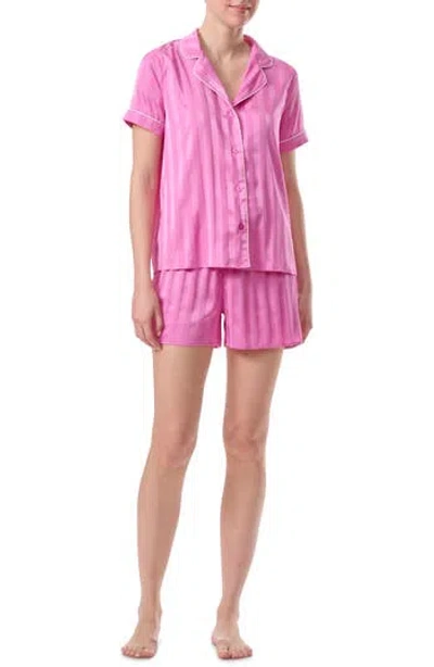 Splendid Stripe Satin Boxer Short Pajamas In Phlox Pink Shadow Stripe