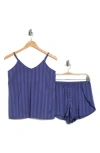 Splendid Stripe Satin Cami Short Pajamas In Blue