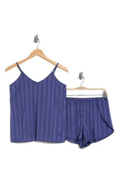 Splendid Stripe Satin Cami Short Pajamas In Deep Cobalt Shadow Stripe