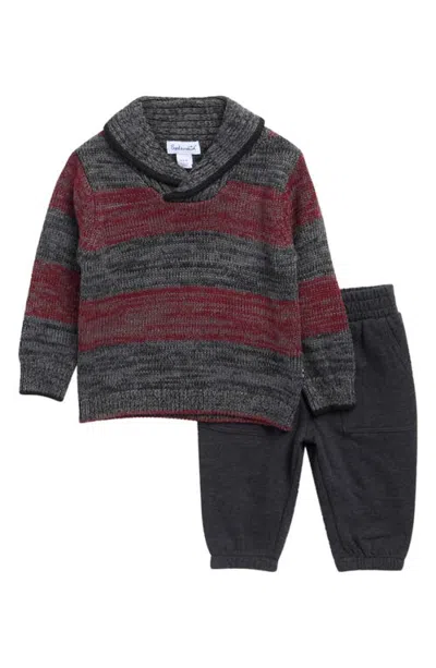 Splendid Babies'  Striped Shawl Collar Sweater & Pants Set In Gray