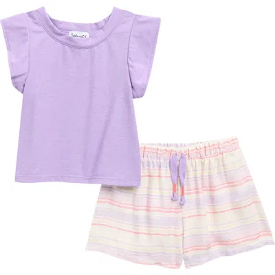 Splendid Babies'  Summer Stripe Top & Shorts Set In Purple