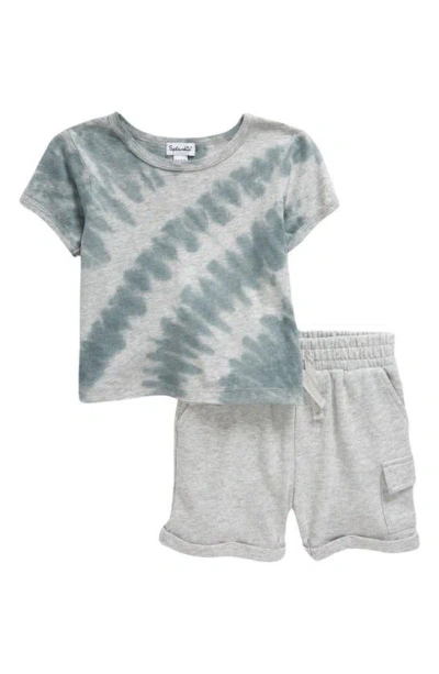 Splendid Babies' Sunbeam Tie Dye T-shirt & Cargo Shorts Set In Slate Tie Dye