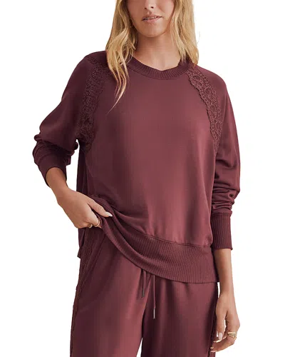 Splendid Supersoft Lace Trim Crewneck Sweater In Burgundy