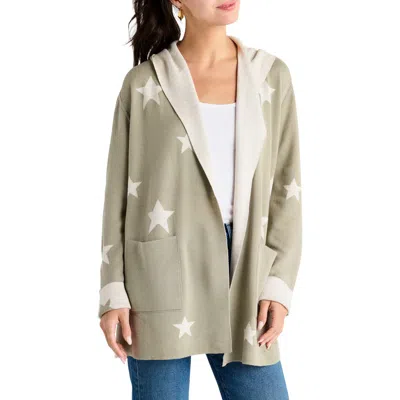 Splendid Sydney Reversible Hooded Cardigan In Olive/oat
