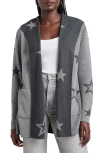 Splendid Sydney Star Print Reversible Open Front Hooded Cardigan In Heather Shadow Stars