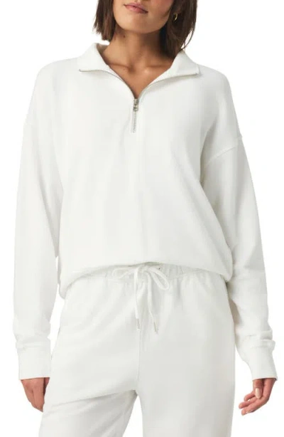Splendid Terry Cloth Quarter Zip Sweatshirt In White