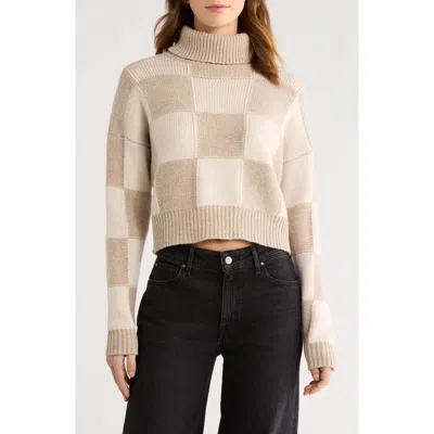 Splendid Thea Check Crop Turtleneck Sweater In Neutral