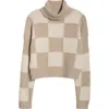 Splendid Thea Check Crop Turtleneck Sweater In Brown