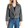 Splendid Tia Herringbone Crop Biker Jacket In Black/snow