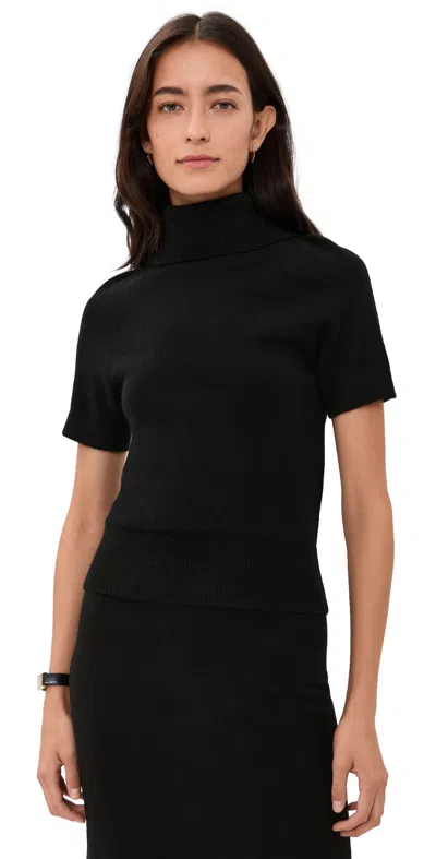 Splendid Tori Cashmere Short Sleeve Collared Sweater Black