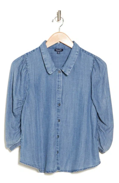 Splendid Toulouse Puff Sleeve Button-up Shirt In Chambray
