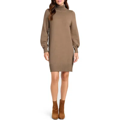 Splendid Turtleneck Long Sleeve Sweater Dress In Toast