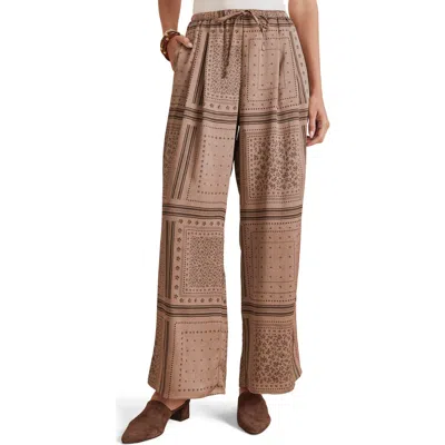 Splendid Valerie Print Tie Waist Wide Leg Pants In Brown