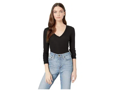 Splendid Valley 2x1 Rib Long Sleeve V-neck In Black