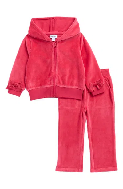 Splendid Babies'  Velour Zip Up Hoodie And Joggers Set In Velvet Red