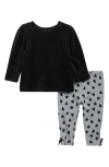 Splendid Velvet Top & Heart Print Leggings Set In Multi