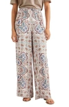 Splendid Venice Scarf Print Wide Leg Cargo Pants In Blue