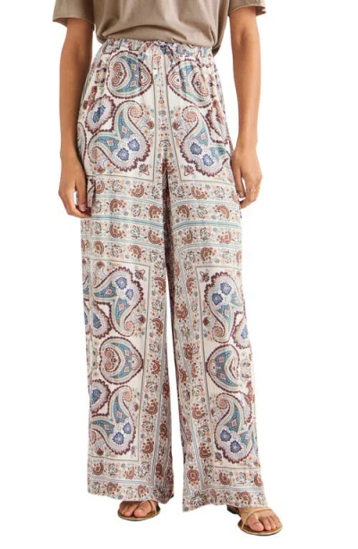 Splendid Venice Scarf Print Wide Leg Cargo Pants In Blue
