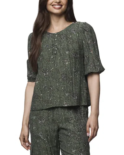 Splendid Versailles Floral Puff Sleeve Top In Green