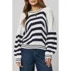 Splendid Vienna Chevron Cotton Sweater In White/ Navy Blue