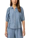 Splendid Violet Puff Sleeve Denim Shirt In Indigo