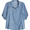 Splendid Violet Puff Sleeve Denim Shirt In Indigo