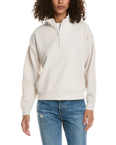 Splendid Waffle 1/4-zip Sweatshirt In White
