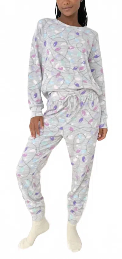 Splendid Waffle Pajama Set In Holiday Lights In Gray