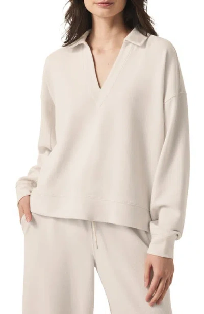Splendid Waffle Scuba Collared Sweatshirt In Moonstone