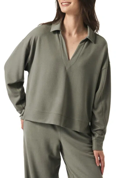 Splendid Waffle Scuba Knit Polo Sweatshirt