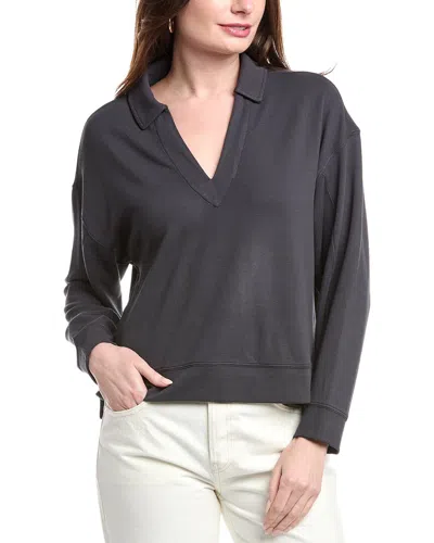 Splendid Waffle Scuba Polo Sweatshirt In Black