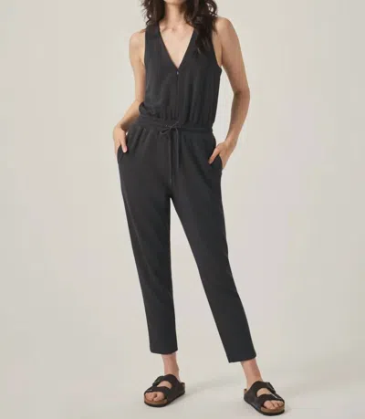 Splendid Waffle Scuba Tank Jumpsuit In Lead In Silver