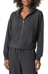 Splendid Waffle Knit Scuba Zip Up Hoodie In Lead
