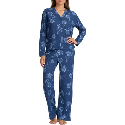 Splendid Waffle Stitch Long Pajamas In Blue