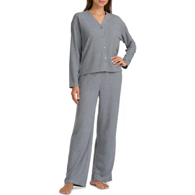 Splendid Waffle Stitch Long Pajamas In Gray
