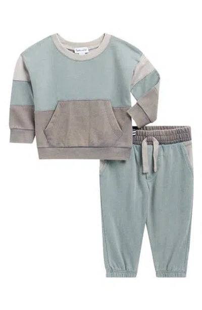 Splendid Babies'  Washed Colorblock Sweatshirt & Joggers Set In Green