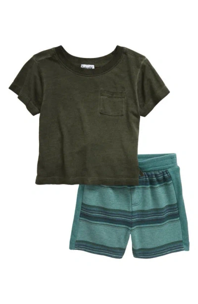 Splendid Babies'  Wind & Sky Pocket T-shirt & Shorts Set In Olive Brown