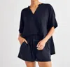 Splendid Winnie Short Sleeves Lyocell Top In Navy In Blue